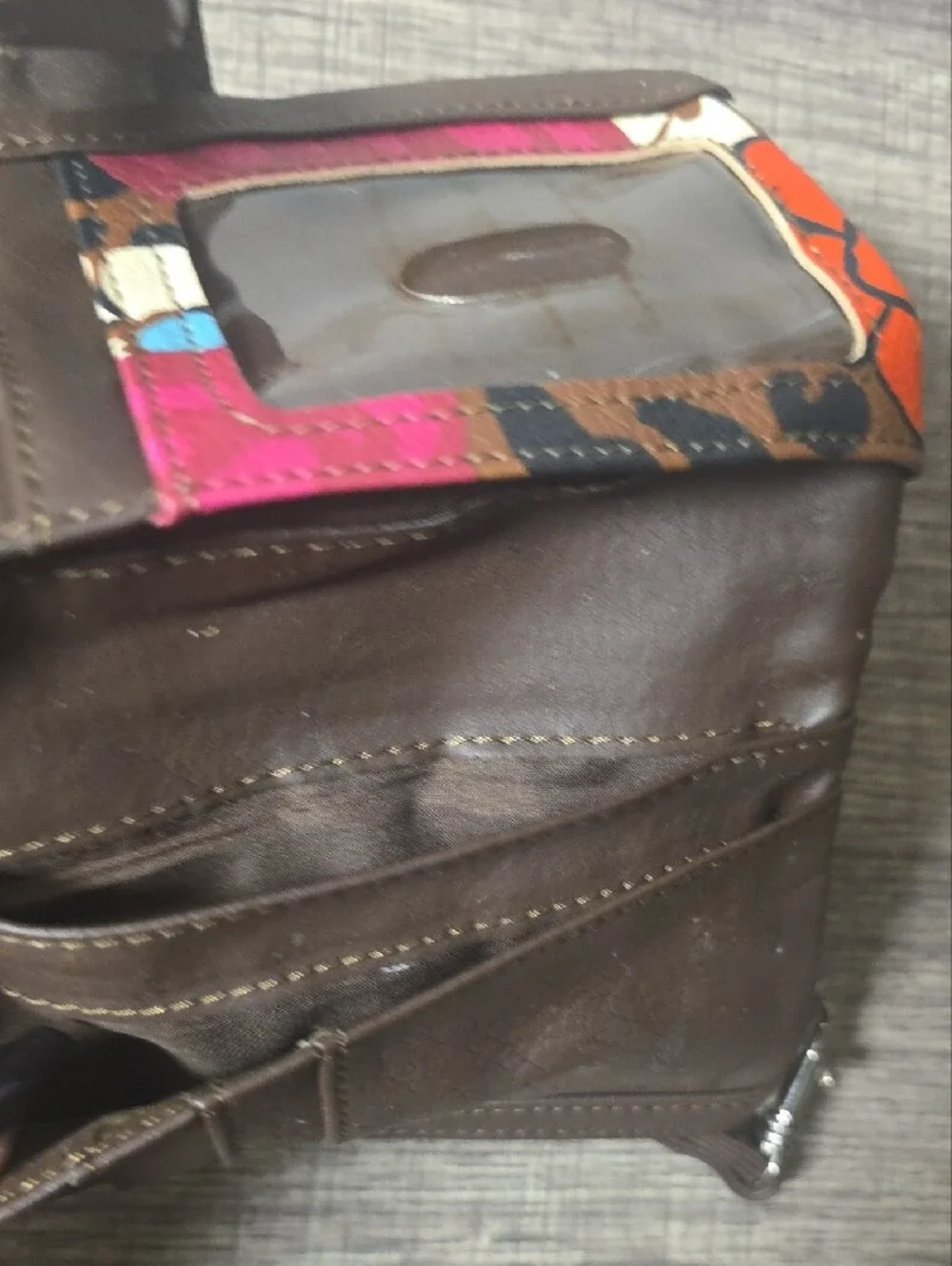 Relic Brown Floral Leopard Wristlet with Pink & Orange Accents
